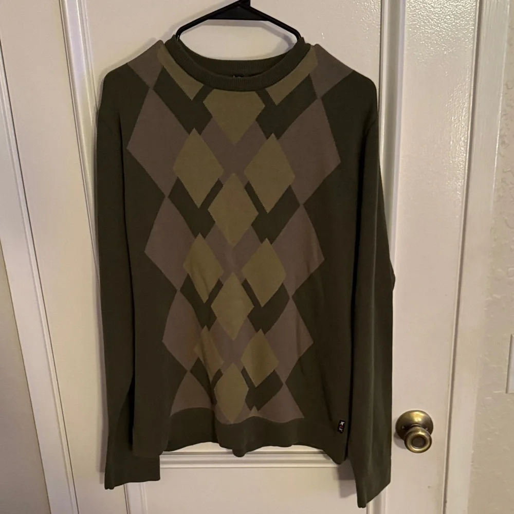 Quiksilver Men's Argyle Crewneck Sweater - Green and Brown